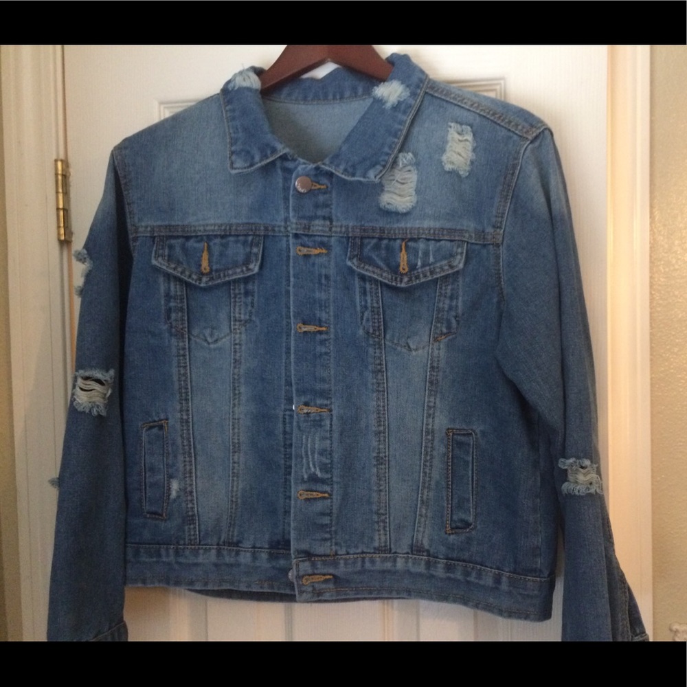 Distressed denim jacket